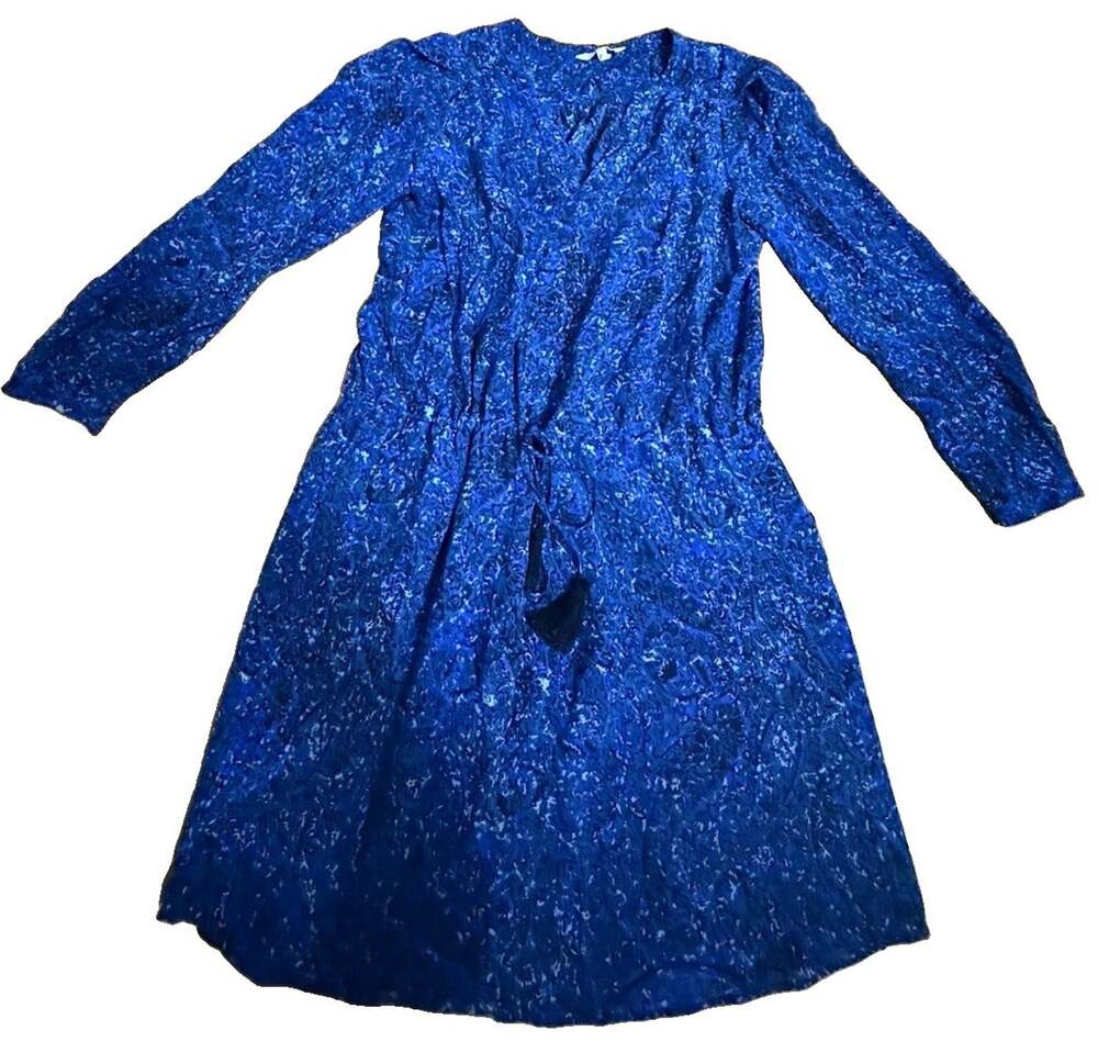 REBECCA TAYLOR Women’s Blue Black Abstract Silk Chiffon V-Neck Dress Size 4